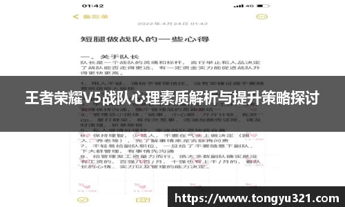 王者荣耀V5战队心理素质解析与提升策略探讨